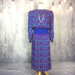 Adrianna Papell Silk Opt Art Blouson Dress